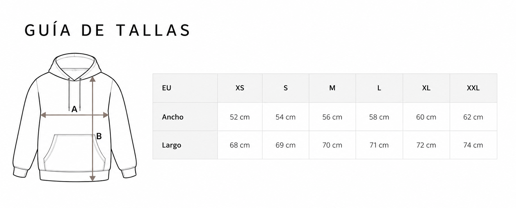 Guía de tallas del producto