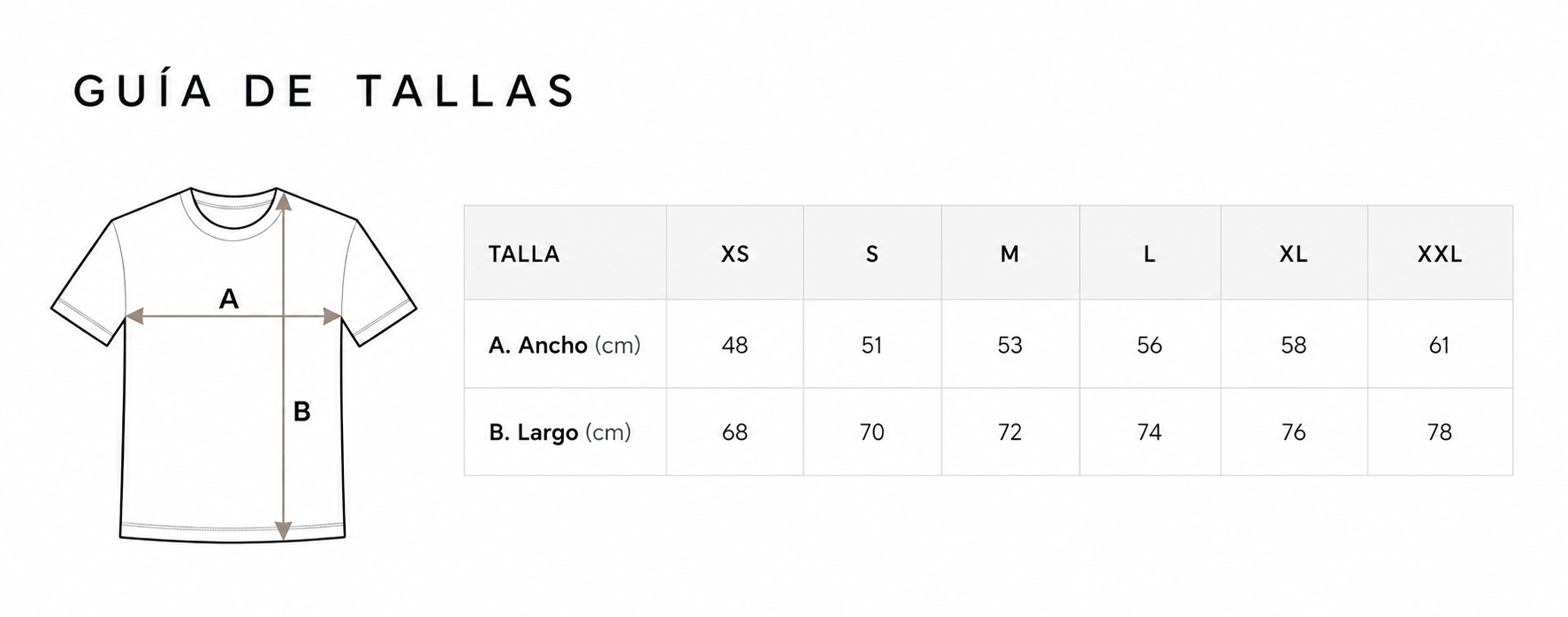 Guía de tallas del producto